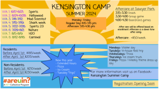 Kensington Summer camp schedule with weekly themes 