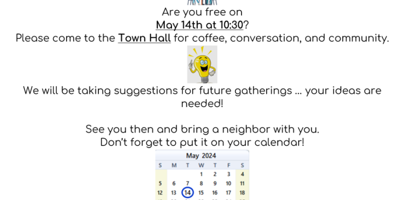Recreation Committee Coffee Chat on Tuesday May 14